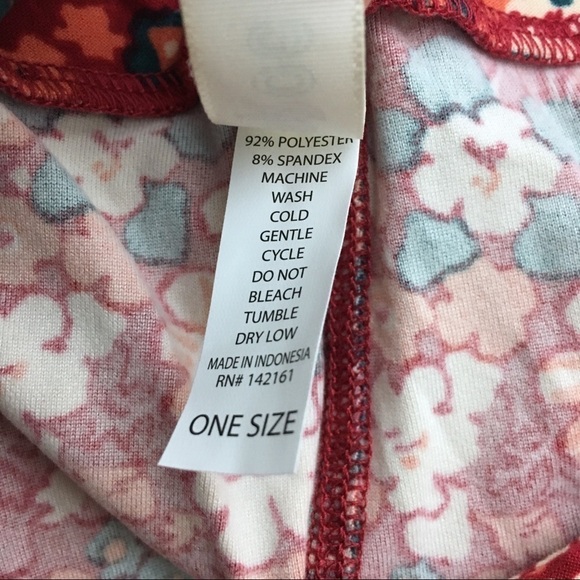 LULAROE Leggings OS One Size Floral Flowers Retro Burgundy Teal White Orange - Picture 7 of 9